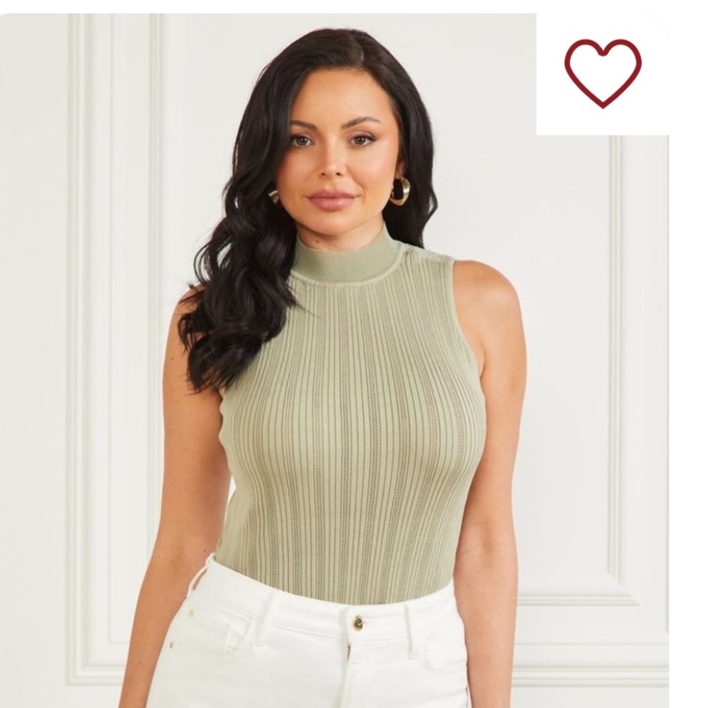 Marciano Chic Sleeveless Ribbed Top in 🫒 Olive Green - Size L